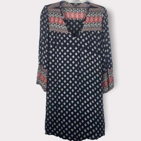 Millenium Black and Coral (Paisley & Tribal Print Design)  Gauzy Dress size L - Picture 1 of 10